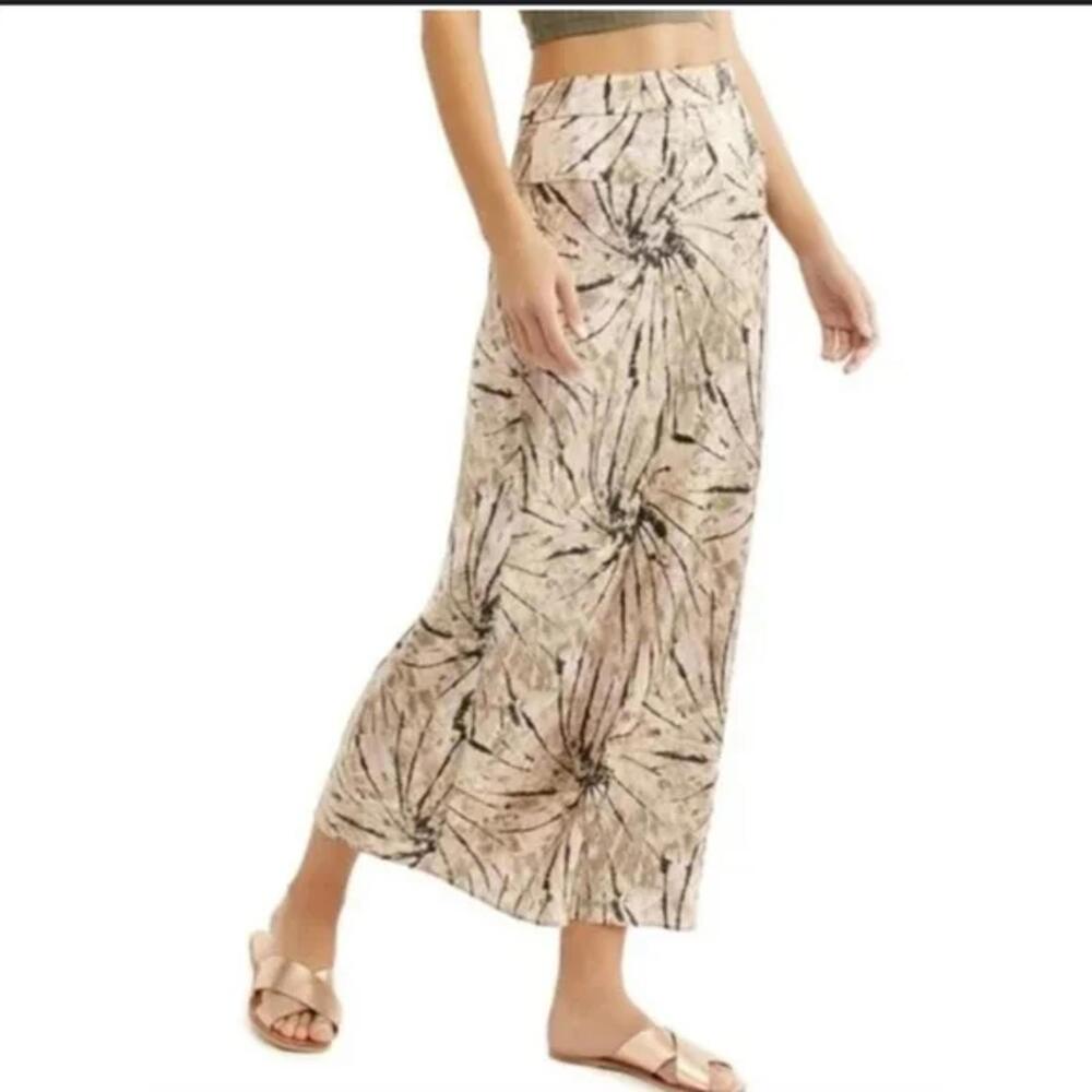 Free People Normani Satin Maxi Skirt Abstract Tie Dye Print